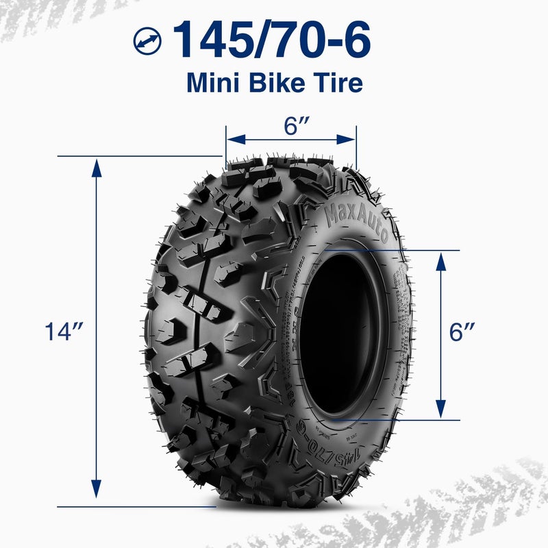 MaxAuto 145/70-6 إطارات دراجة نارية صغيرة كواد كارت، 145-70-6 إطارات ATV بدون أنبوب، عبوة 2 - Image 2